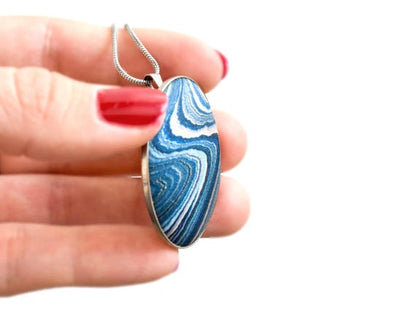Aizome Suminagashi Brooch Pendant