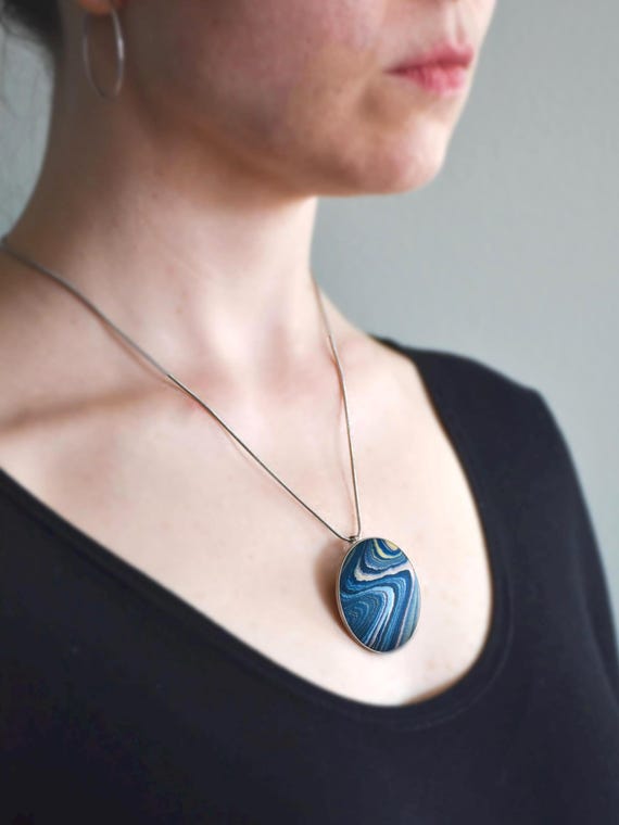 Aizome Suminagashi Brooch Pendant