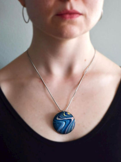 Aizome Suminagashi Brooch Pendant