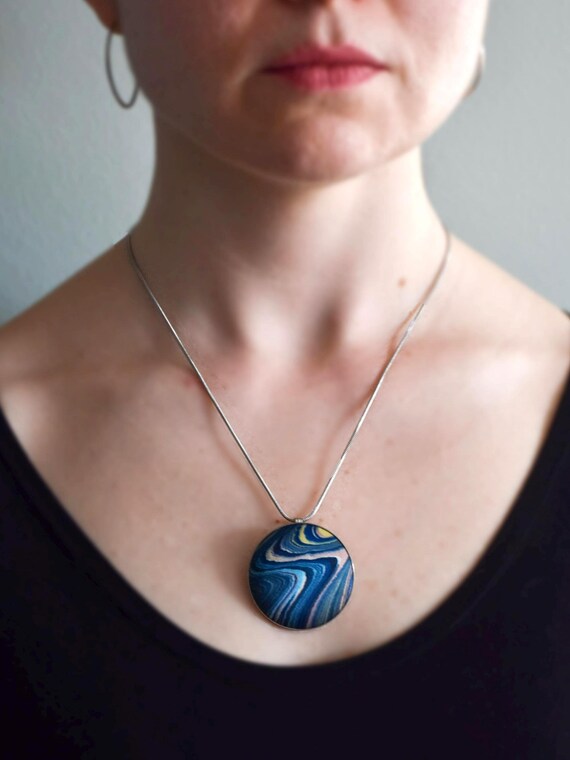 Suminagashizome Marble Fabric Brooch Pendant
