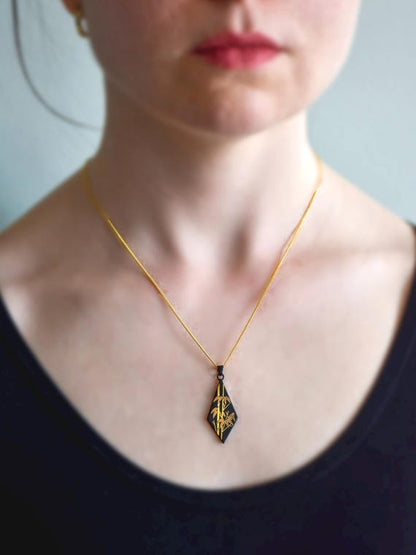Damascene Pendant Necklace: Black & Gold Bamboo