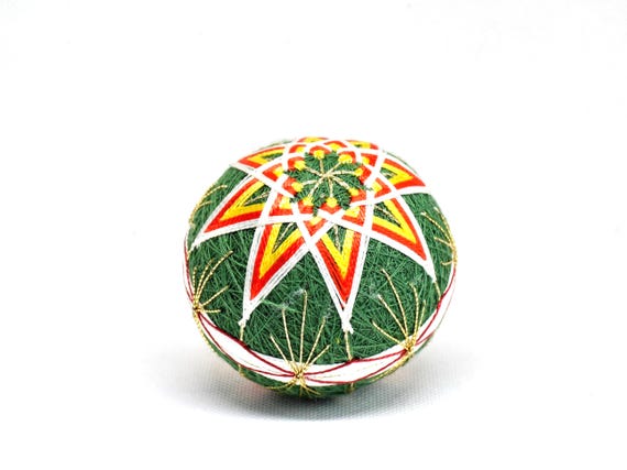 Japanese Temari Ball Geometric Green Yellow