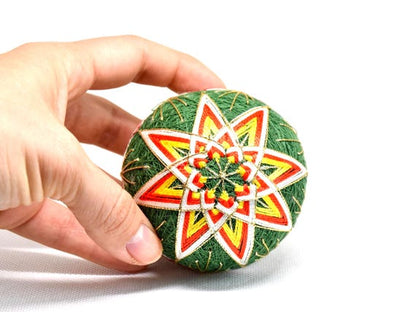 Japanese Temari Ball Geometric Green Yellow