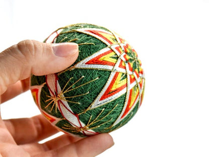 Japanese Temari Ball Geometric Green Yellow