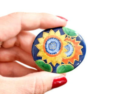 Porcelain Floral Brooch - Handpainted Sunflowers
