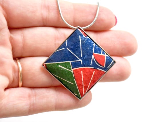 Washi Paper Geometric Brooch Pendant