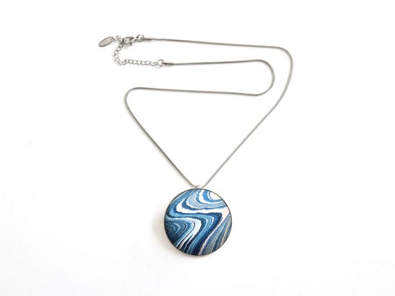 Aizome Suminagashi Brooch Pendant