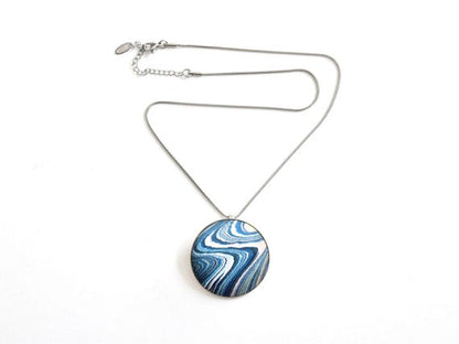 Aizome Suminagashi Brooch Pendant