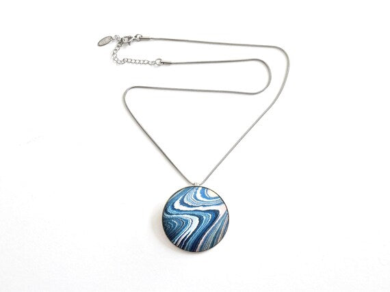 Suminagashizome Marble Fabric Brooch Pendant
