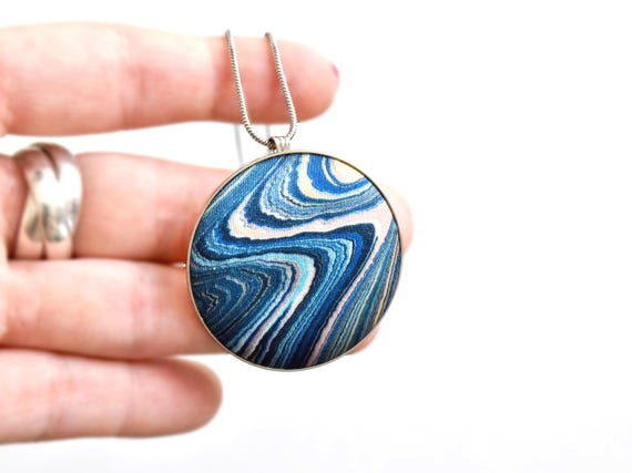 Aizome Suminagashi Brooch Pendant