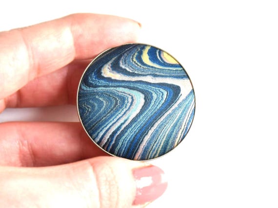 Aizome Suminagashi Brooch Pendant
