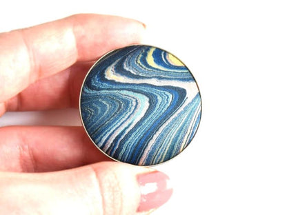 Aizome Suminagashi Brooch Pendant