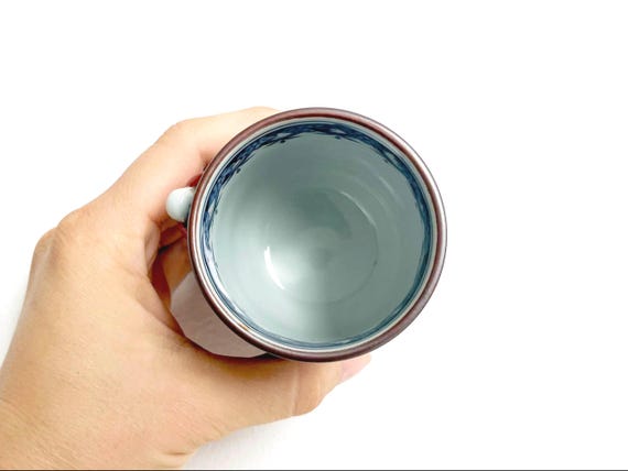Kiyomizu-Yaki Yunomi Cup Floral Motif Sculpted Handle