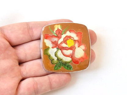 Japanese Floral Cloisonne Enamel Brooch