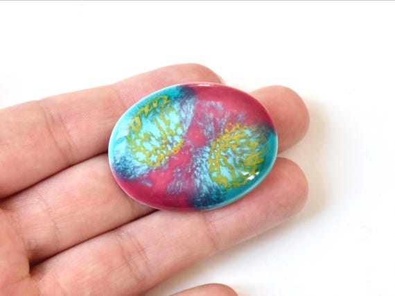 Kutani Ceramic Brooch Turquoise & Pink