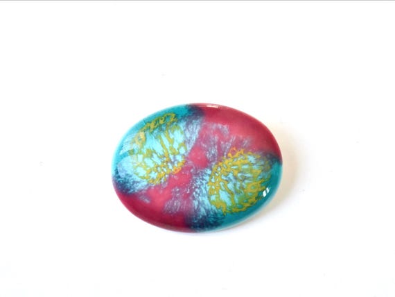 Kutani Ceramic Brooch Turquoise & Pink