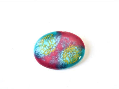 Kutani Ceramic Brooch Turquoise & Pink