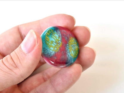 Kutani Ceramic Brooch Turquoise & Pink