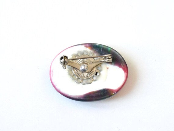 Kutani Pink & Green Ceramic Brooch