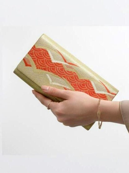 Gold Red Wave Silk Kimono Clutch