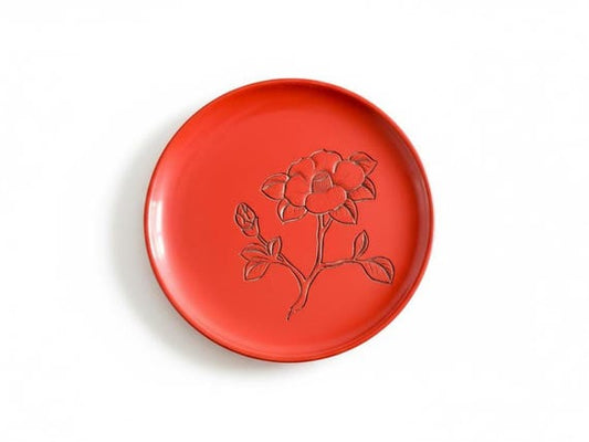 Red Carved Lacquer Camellia Plate