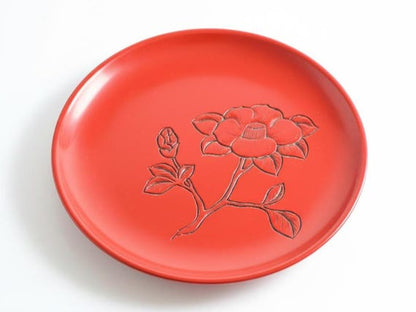 Red Carved Lacquer Camellia Plate