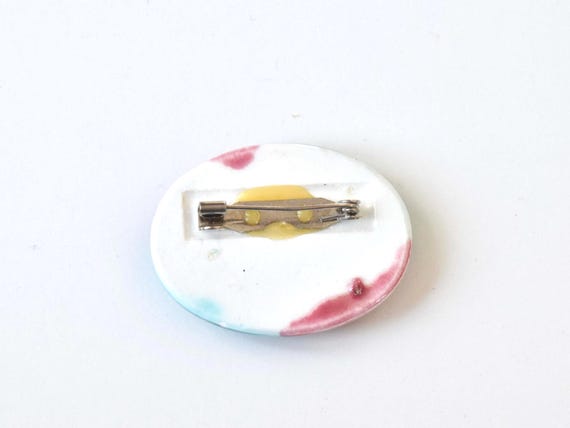 Kutani Ceramic Brooch Turquoise & Pink