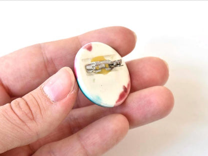 Kutani Ceramic Brooch Turquoise & Pink