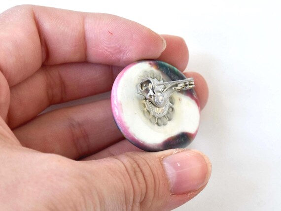 Kutani Pink & Green Ceramic Brooch