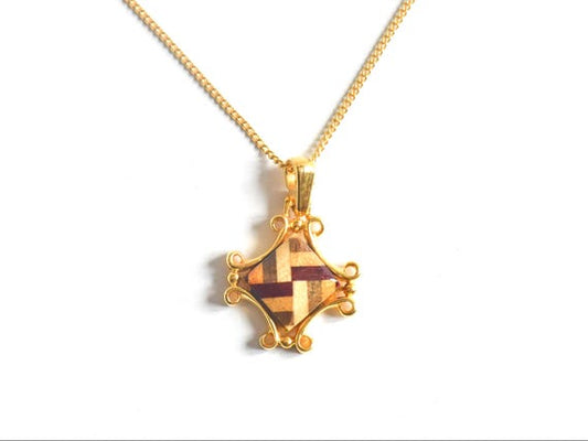 Yosegi Zaiku Star Pendant Necklace featuring Hakone yosegi zaiku marquetry and natural wood geometric motif
