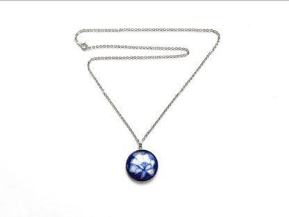 Kiyomizu-Yaki Blue Floral Porcelain Pendant Necklace