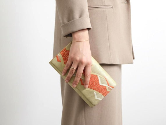 Gold Red Wave Silk Kimono Clutch