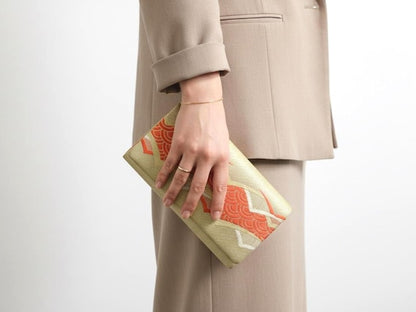 Gold Red Wave Silk Kimono Clutch
