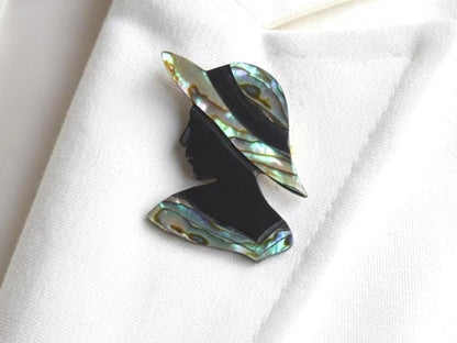 Abalone Shell Brooch - Silhouette With Hat