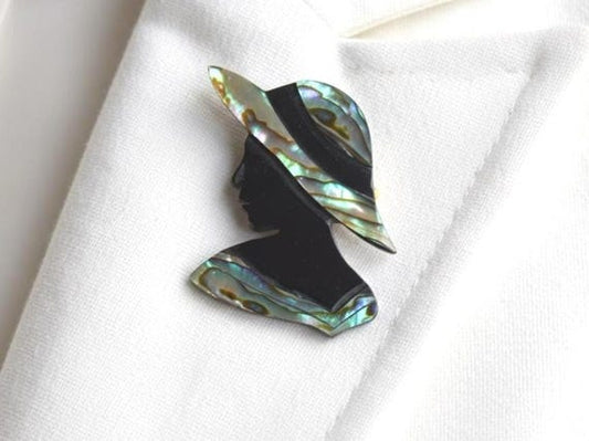 Raden Abalone Brooch: Woman With Hat