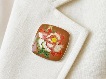Japanese Floral Cloisonne Enamel Brooch