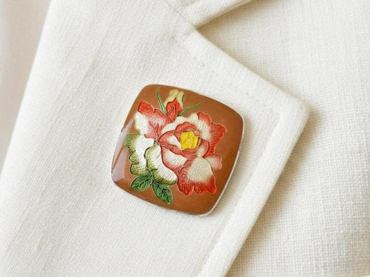 Japanese Floral Cloisonne Enamel Brooch