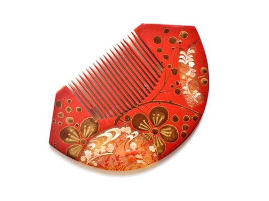Japanese Kushi Comb Red Floral