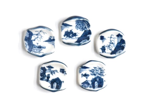 Kyoto Porcelain Chopstick Rests - Blue Landscape Set