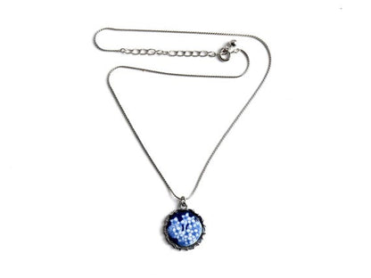 Kiyomizu-yaki Blue Floral Pendant Necklace showing the full chain and adjustable clasp mechanism