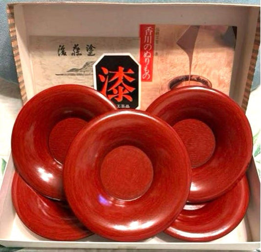 Japanese Wood & Urushi Lacquer Plates - Set Of 5
