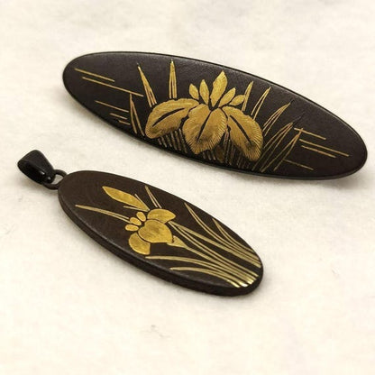 Japanese Zogan Brooch And Pendant Set