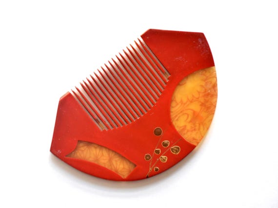 Japanese Kushi Comb Red Floral