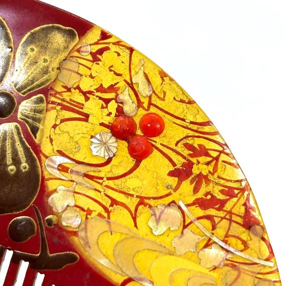 Japanese Kushi Comb Red Floral