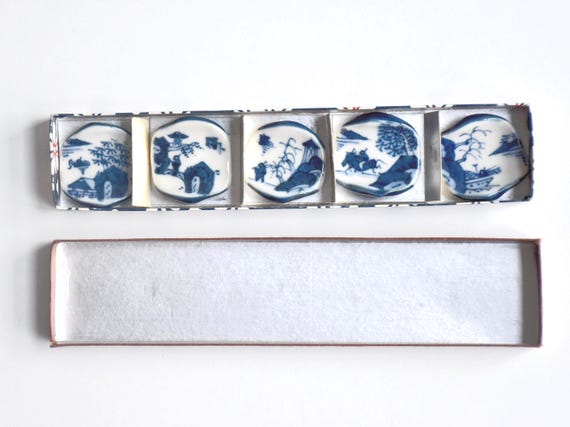 Kyoto Porcelain Chopstick Rests - Blue Landscape Set