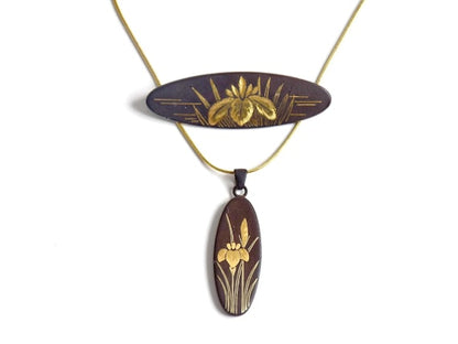 Japanese Zogan Brooch And Pendant Set