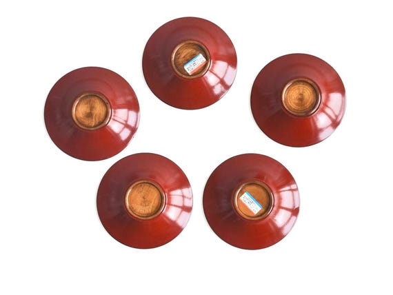 Japanese Wood & Urushi Lacquer Plates - Set Of 5