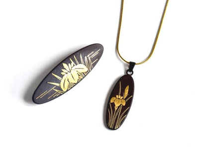 Japanese Zogan Brooch And Pendant Set