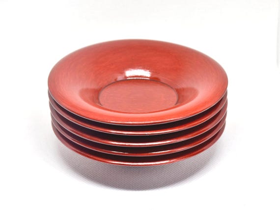Japanese Wood & Urushi Lacquer Plates - Set Of 5