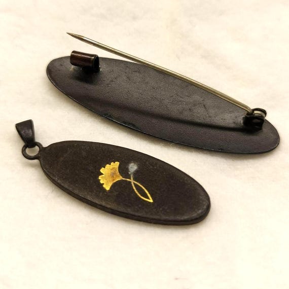 Japanese Zogan Brooch And Pendant Set